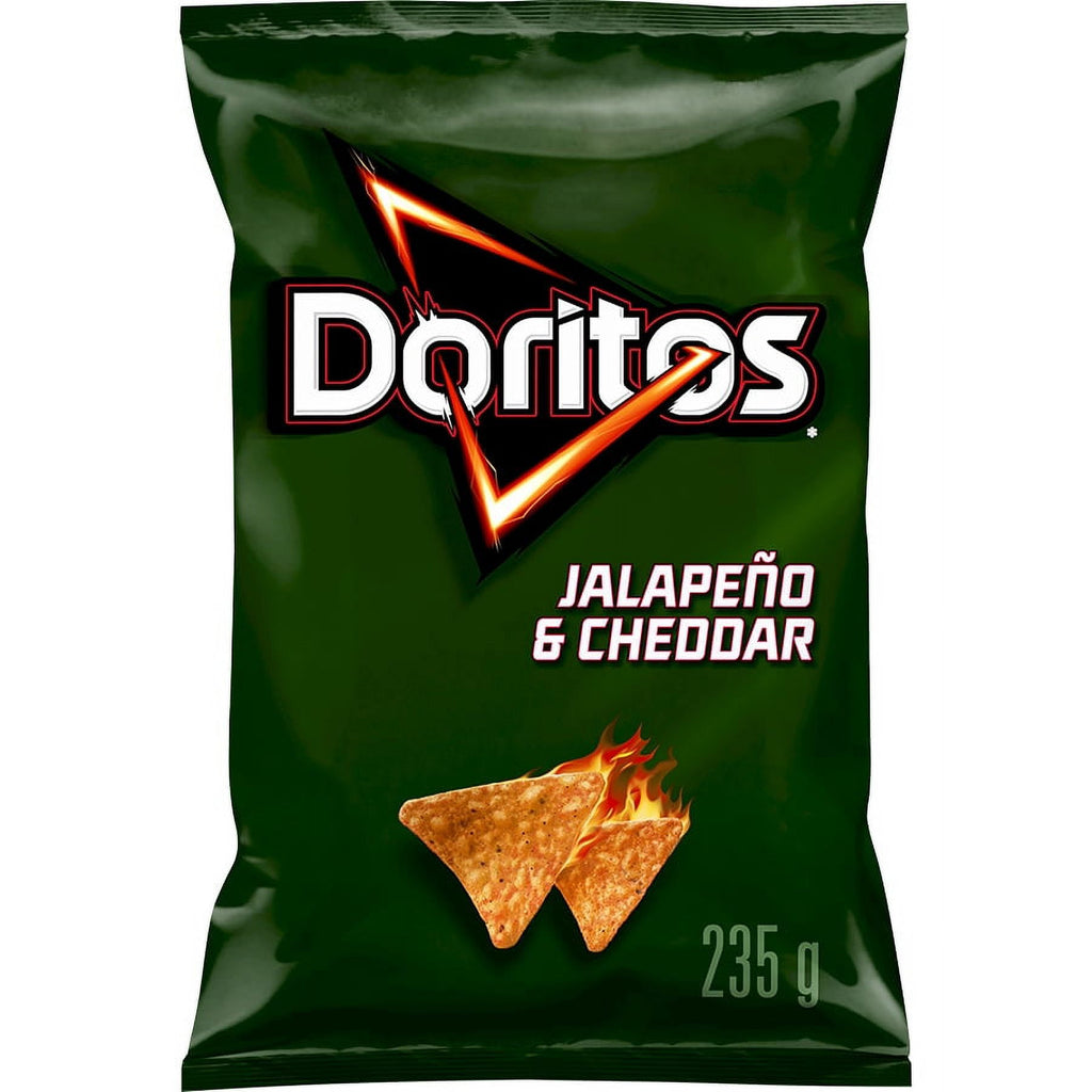 Doritos Jalapeno & Cheddar Tortilla Chips, 235g, front of bag.