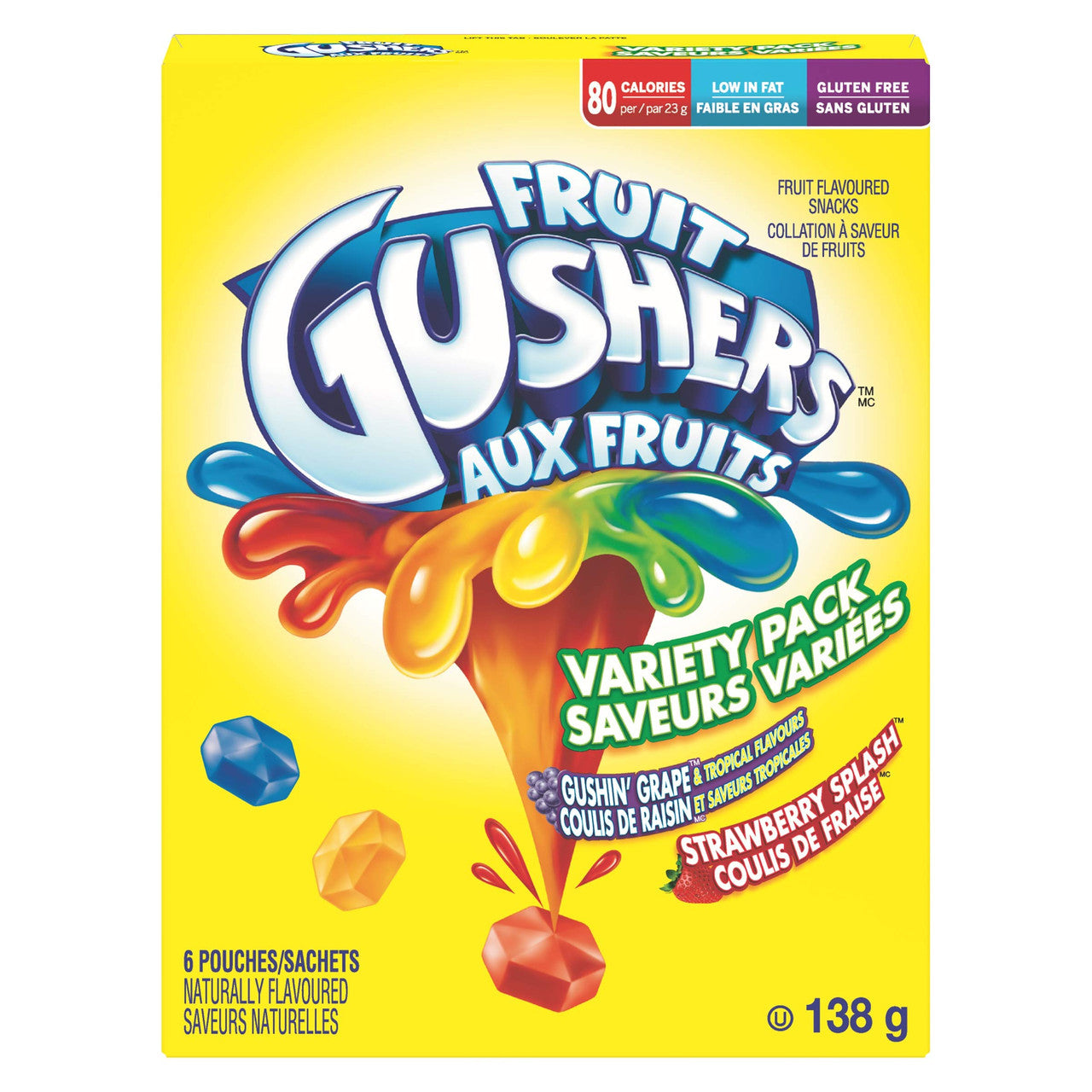Betty Crocker Gushin Grape/Strawberry Gushers, 6ct 138g  {Canadian}