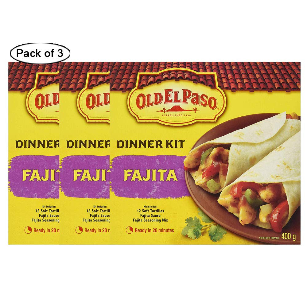 Old El Paso Fajita Dinner Kit, Makes 12 Tortillas, 400g/14.1 oz., Box, (3 Pack) {Imported from Canada}