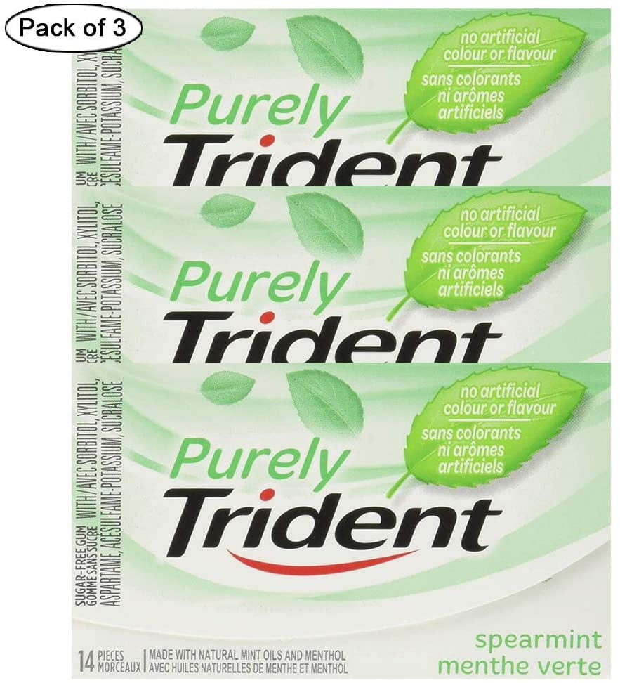 Purely Trident Spearmint Chewing Gum, 12ct x 14pcs, (Pack of 3) {Imported from Canada}