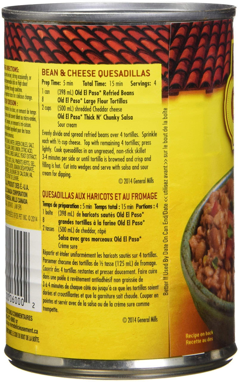 Old El Paso Refried Beans with Mild Green Chilies, 398ml/13.5oz., {Imported from Canada}