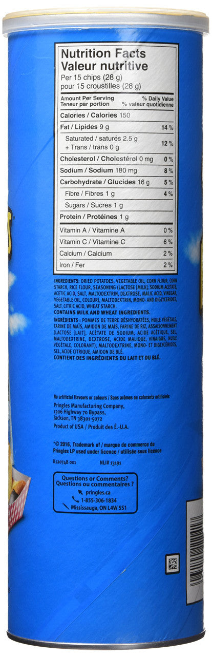 Pringles Salt and Vinegar Chips, 156g/5.50oz (Imported from Canada)