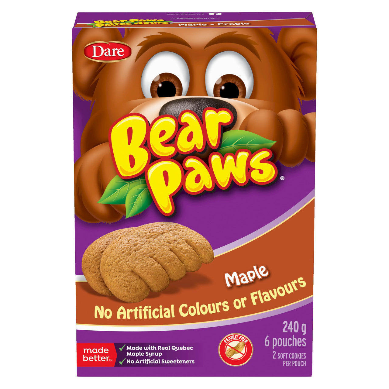 Dare Bear Paws Maple Cookies, 240g/8.4 oz, 6 Pouches, 1 Box {Imported from Canada}