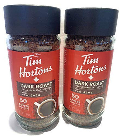 Tim HORTONS Premium Dark Roast Instant Coffee - (2) x 100g/3.5 oz. Jars {Imported from Canada}