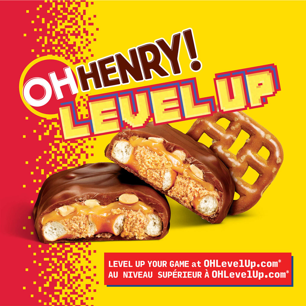 Oh Henry! Level Up – Chocolatey, Peanut Butter, Caramel & Pretzel Filled Candy Bars, 63g (Bulk Box of 18) {Imported from Canada}