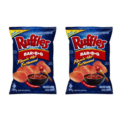 Ruffles Flamin’ Hot Bar-B-Q Potato Chips 210g/7.4oz, 2-Pack {Imported in Canada}