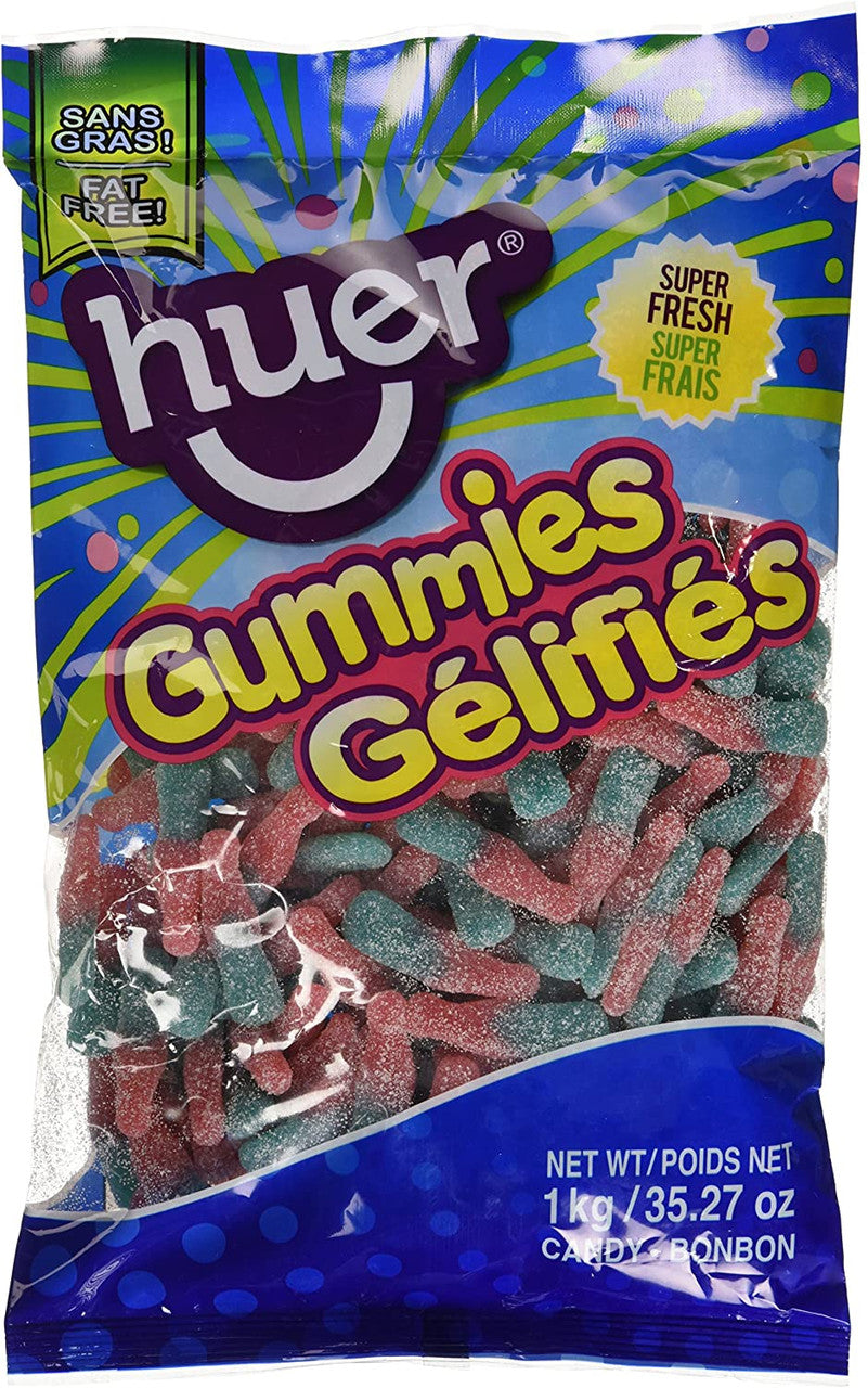 Huer Small Sour Bubblegum Bottles, 1kg/2.2lb Bag, {Imported from Canada}