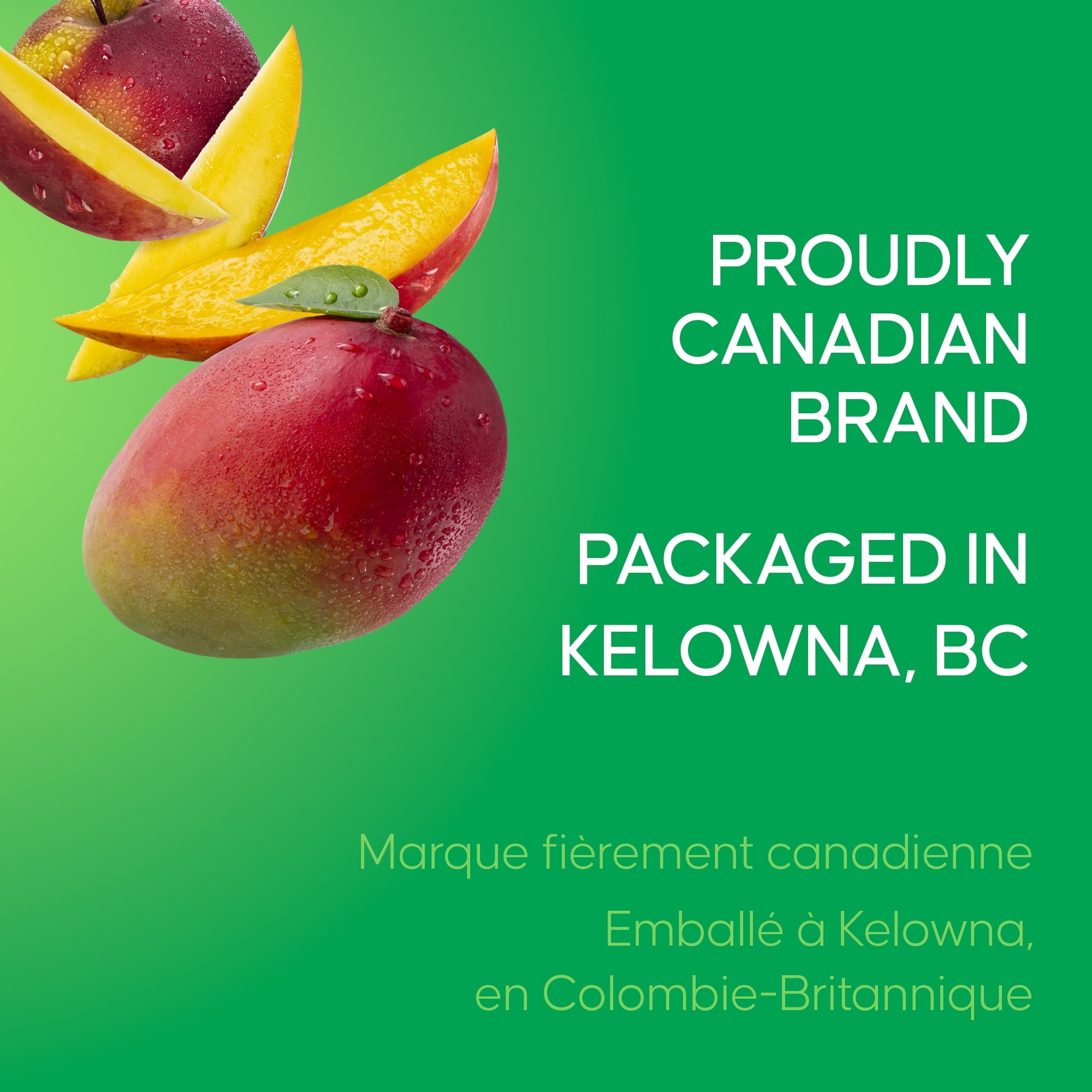 SunRype Fruit Juice, Mango, Proudly Canadian Brand label