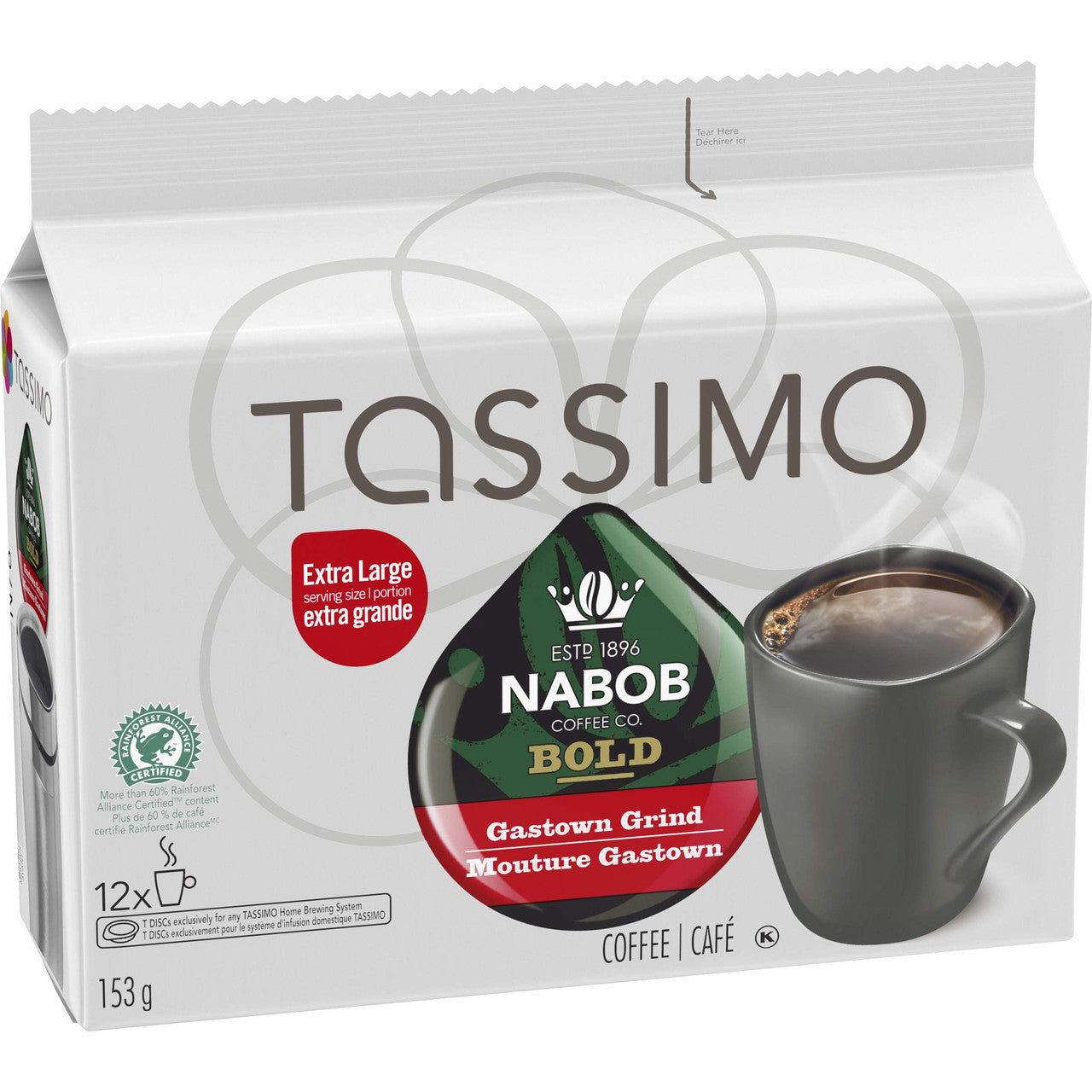 Tassimo Nabob Bold Gastown Grind Coffee 12 T-Discs, 153g/5.4oz, (3-Pack) {Imported from Canada}