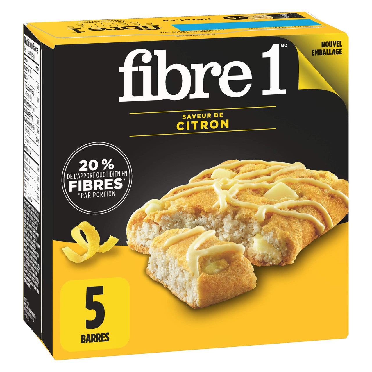 Fibre 1 Delights Bar, Lemon Flavour, 5ct, 125g/4.4oz, {Imported from Canada}