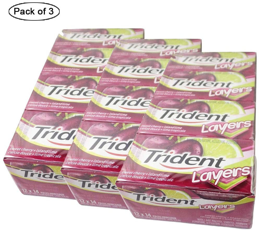 Trident Layers Sugar Free Gum (Sweet Cherry + Island Lime) (Pack of 3) {Imported from Canada}