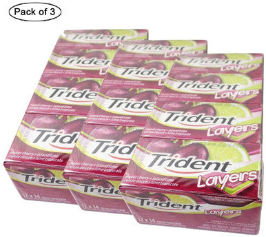 Trident Layers Sugar Free Gum (Sweet Cherry + Island Lime) (Pack of 3) {Imported from Canada}