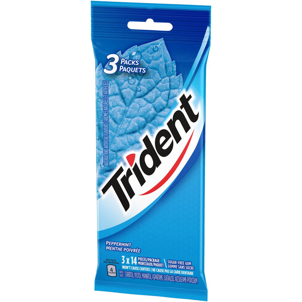 Trident Sugar-Free Gum, Peppermint Flavor, 3-pack x 14 pieces (42 total pieces) {Imported from Canada}