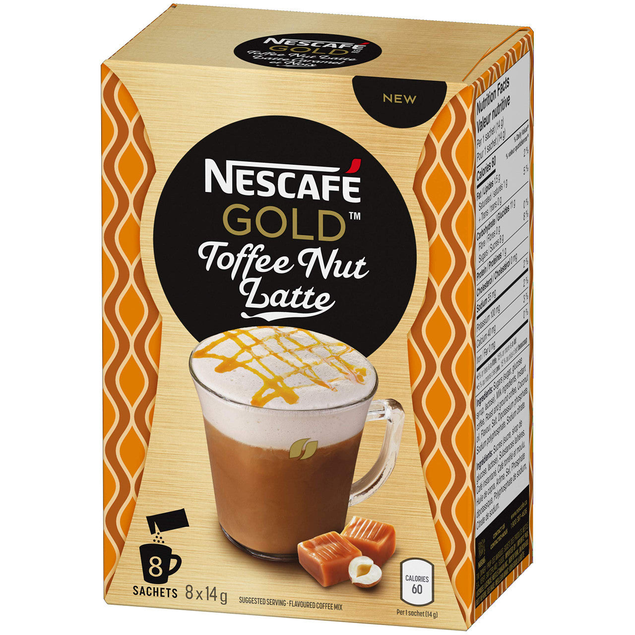NESCAFE Gold, Toffee Nut Latte Coffee, 8 X 14 g, 6 Count, {Imported from Canada}