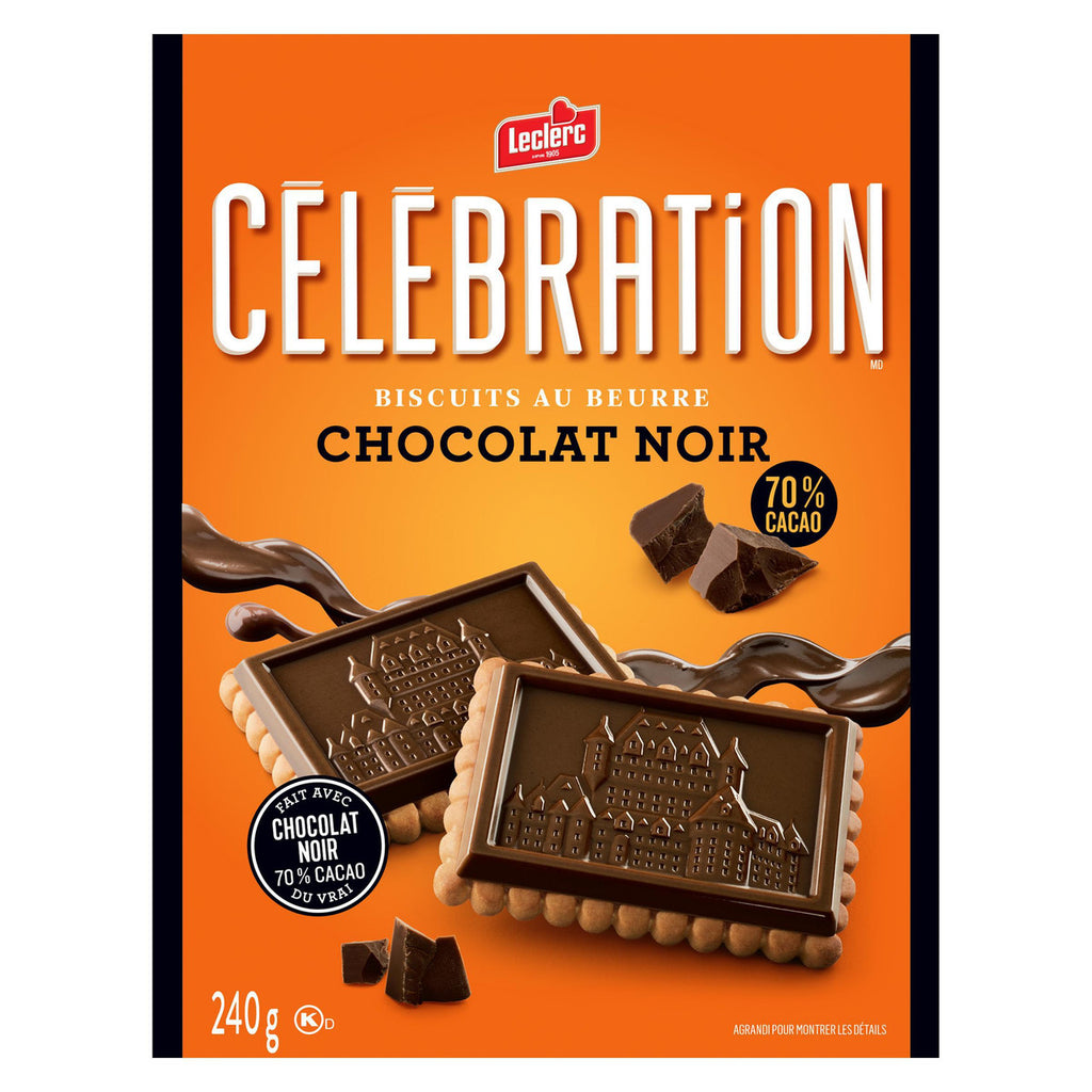 Leclerc Celebration Dark Chocolate 70% Cocoa Butter Cookies, 240g/8.5 oz. Box {Imported from Canada}