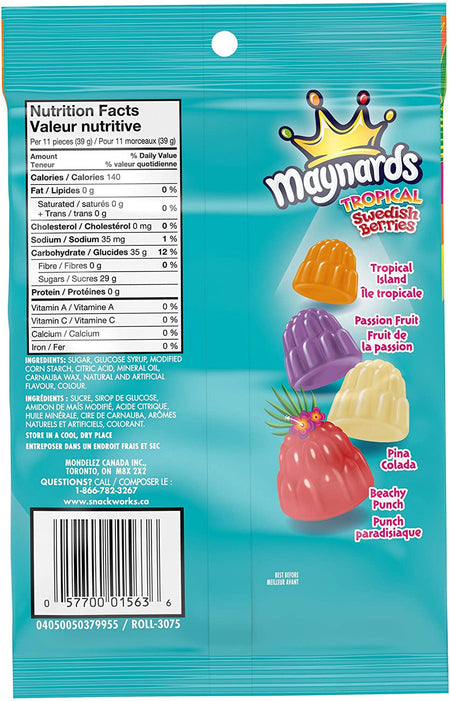 Maynards Gummy Tropical Swedish Berries 185g/6.5 oz., 9 Count, {Imported from Canada}