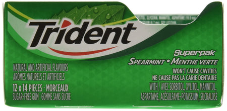 Trident Spearmint Sugar Free Gum, 12ct x 14pcs, (Imported from Canada)