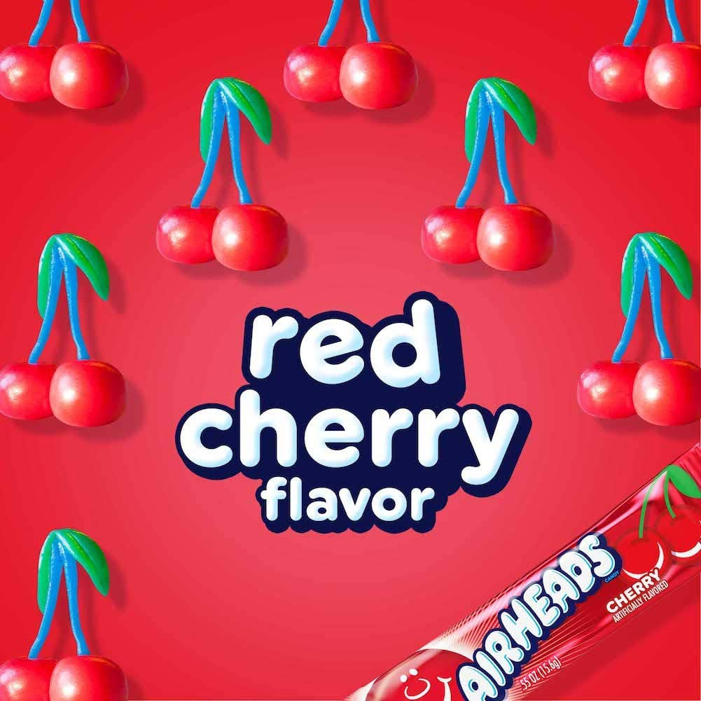 Airheads Candy Individually Wrapped Bars, Cherry, 0.55 Ounce (Bulk Pack of 36)