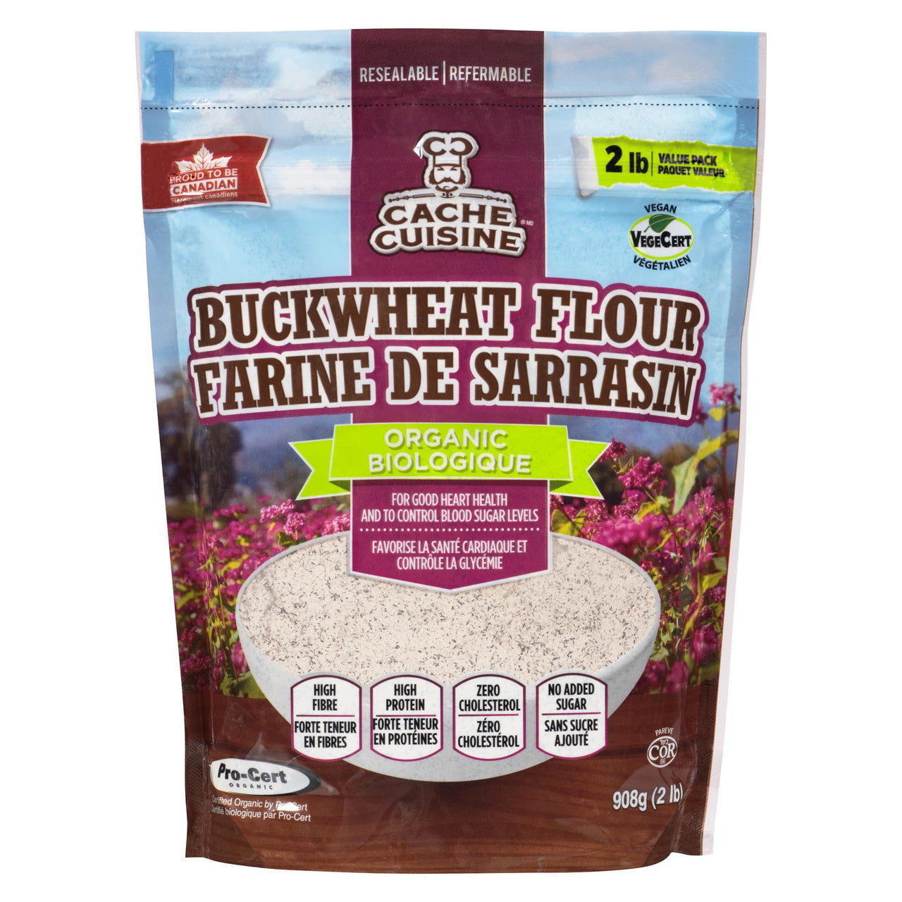 Cache Cuisine Organic Canadian Buckwheat Flour, 908g/2 lbs., Bag {Imported from Canada}