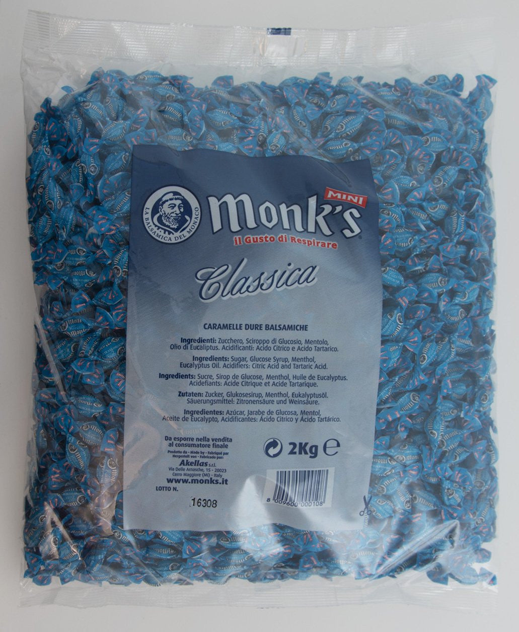Monks Mini Mentho Eucalyptus CANDIES, 2kg/70.5 oz., Bag {Imported from Canada}
