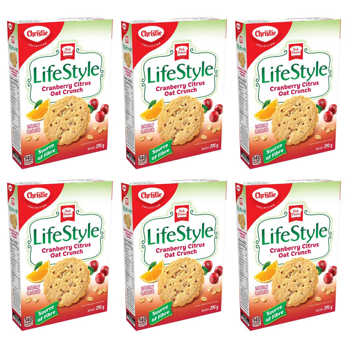 Peek Freans Lifestyle Selections Cranberry Citrus Oat Crunch Cookies, 290g/10oz, 6-Pack {Imported from Canada}