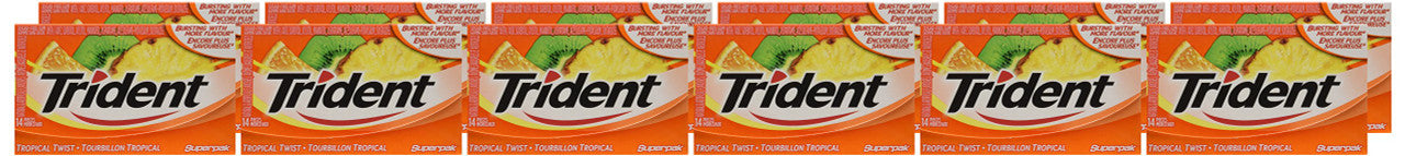 Trident Sugar Free Tropical Twist Gum Superpak, 12 Pack (14 Pieces Each) {Imported from Canada}