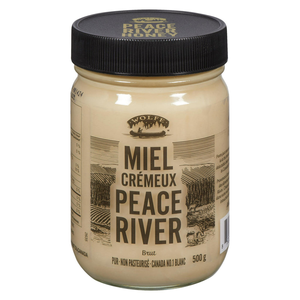 Peace River Unpasteurized Pure White Honey, 500g/17.6 oz., Jar, back of jar.