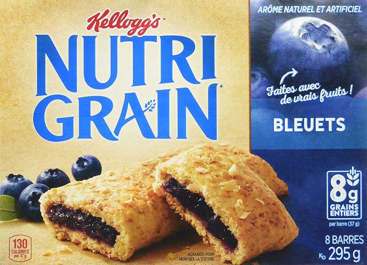 Kellogg's Nutri Grain Cereal Bars Blueberry, 8 Bars, 295g/10.4 oz., {Imported from Canada}