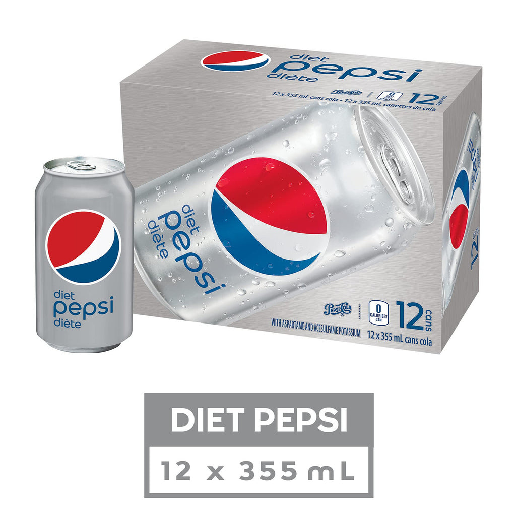 Diet Pepsi Soft Drink Pop Cans, 355mL/12oz., 12 Pack, {Imported from Canada}