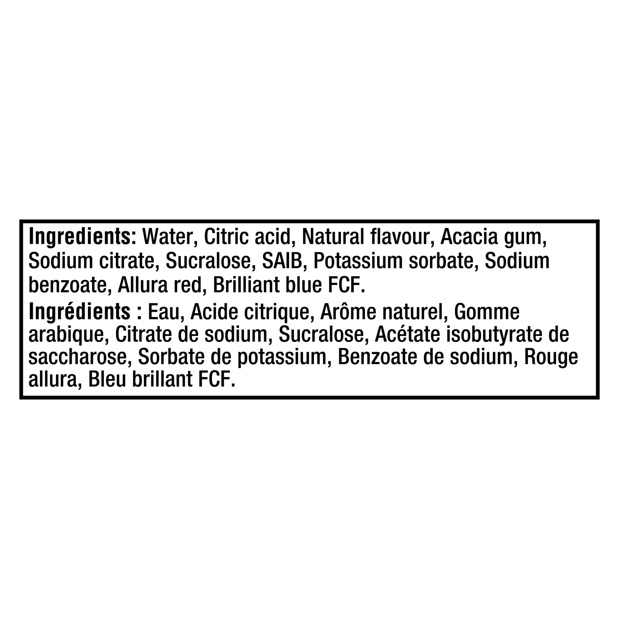 List of ingredients for MiO Blueberry Lemonade Liquid Water Enhancer, 48ml/1.62oz on a white background