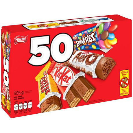 Nestle Mini Assorted Chocolates, Coffee Crisp, Kit Kat, Smarties, Aero, 50ct, Halloween Box, 505g/1.1 lbs. {Imported from Canada}