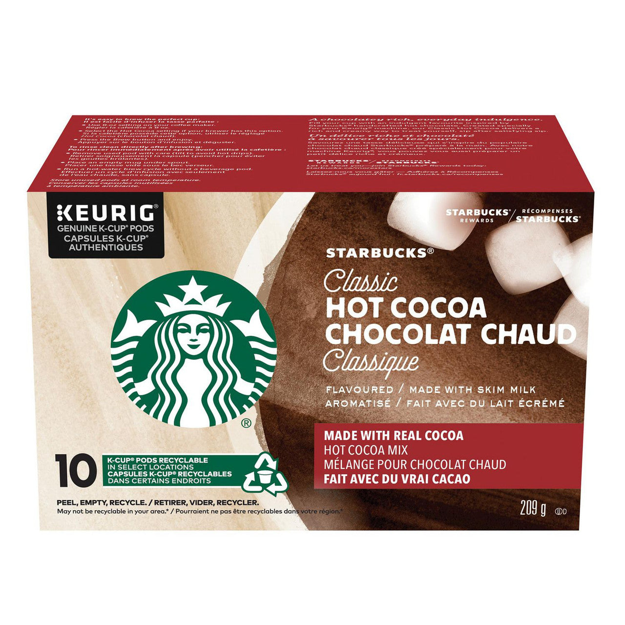Starbucks Classic Hot Cocoa K-Cups, 10ct Box, 209g/7.3 oz., (Imported from Canada)