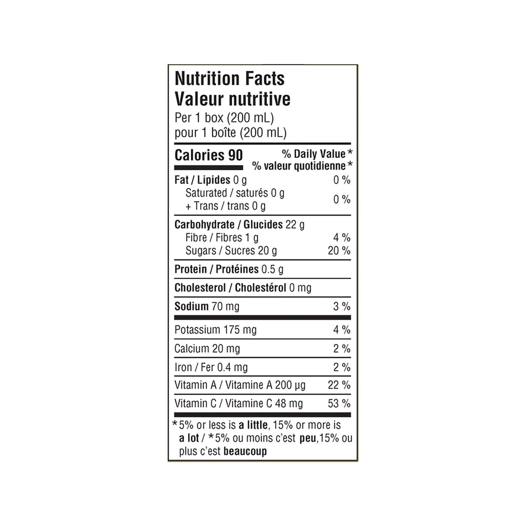 SunRype Strawberry Banana Juice Boxes Perfect for On-The-Go, 5x200ml, 1L/33.8 fl. oz. - Nutrition Facts Label