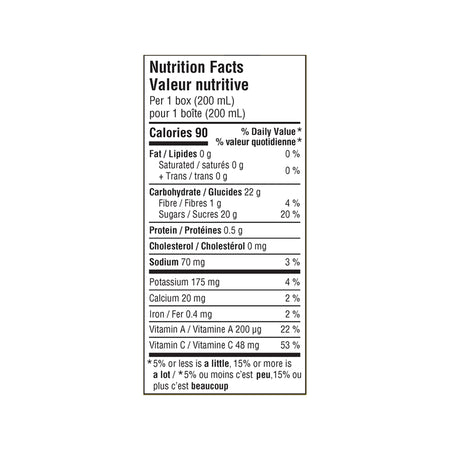 SunRype Strawberry Banana Juice Boxes Perfect for On-The-Go, 5x200ml, 1L/33.8 fl. oz. - Nutrition Facts Label