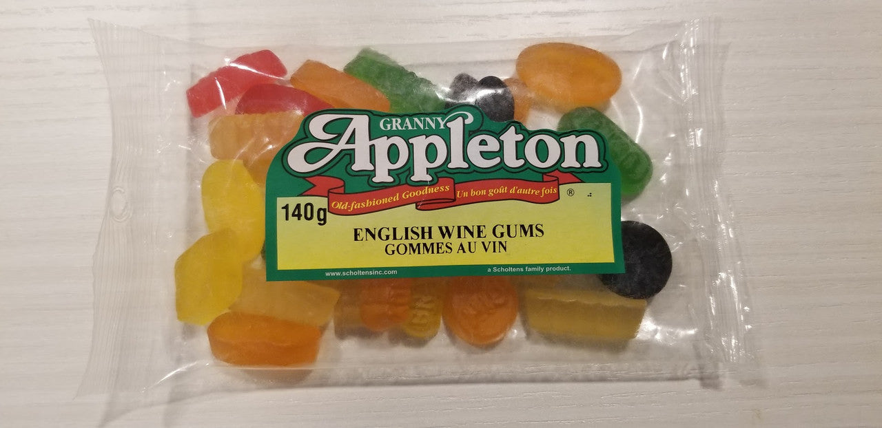 Granny Appleton English Wine Gums 140g (4.9oz) Bag. {Imported from Canada}