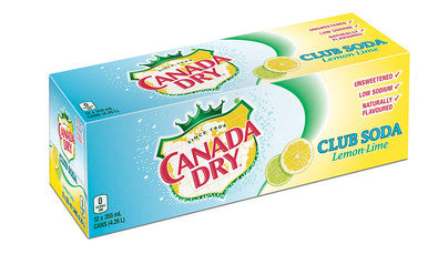 Canada Dry Club Soda Lemon Lime, 355 mL cans, 12ct, (Imported from Canada)