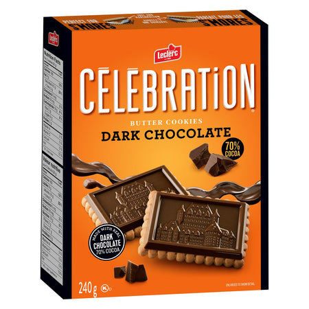 Leclerc Celebration Dark Chocolate 70% Cocoa Butter Cookies, 240g/8.5 oz. Box {Imported from Canada}