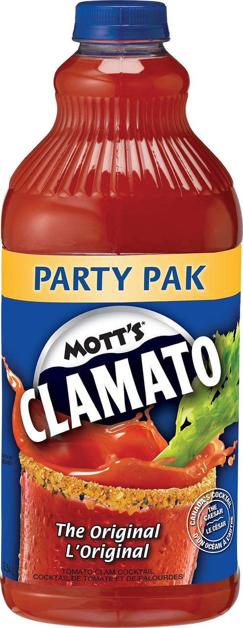 Mott's Clamato The Original, Caesar Cocktail Mix, 2.54L/86 fl. oz., Bottle, Pack of 8, {Imported from Canada}
