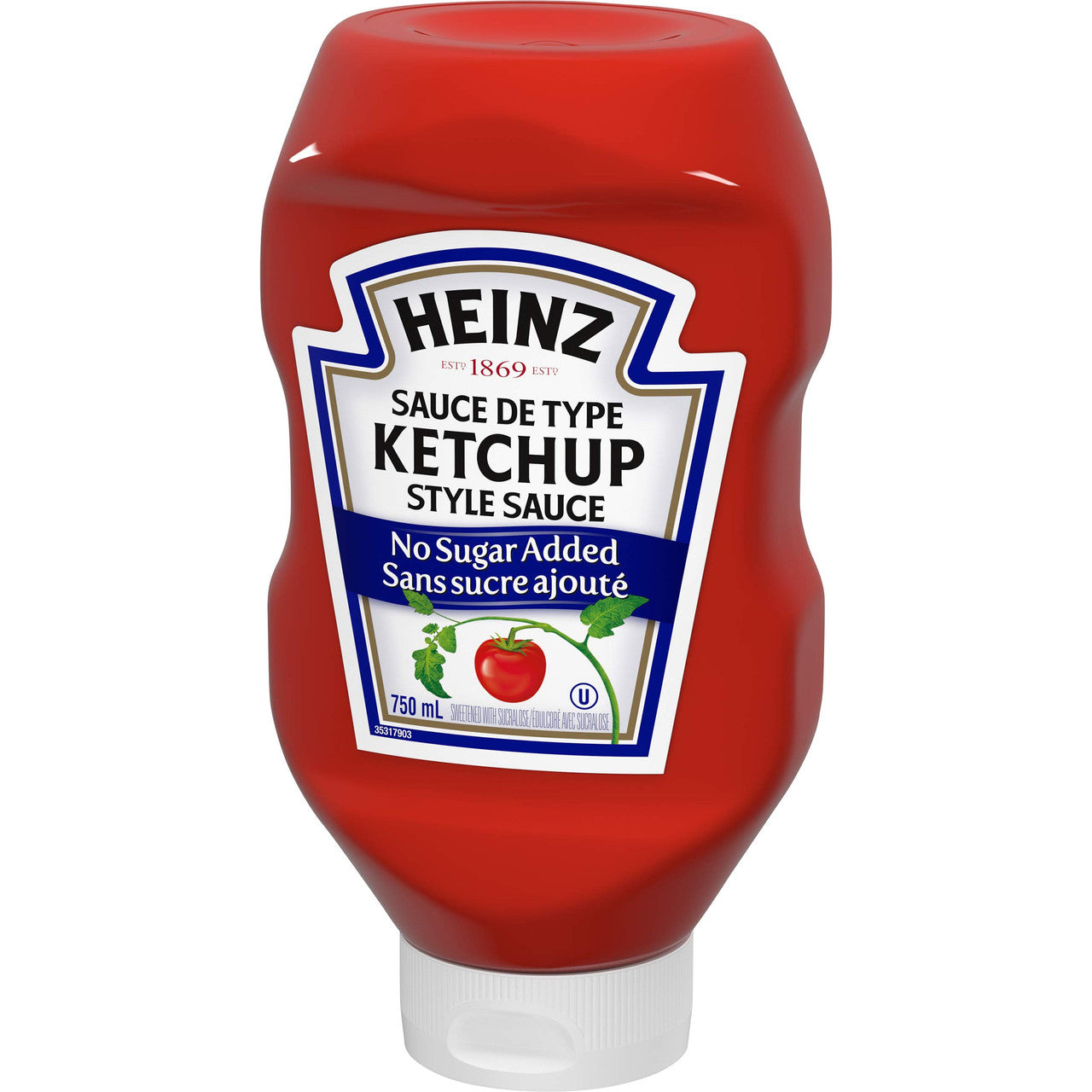HEINZ Ketchup No Sugar Added, 750ml, 25.4oz., (12 pack) {Imported from Canada}