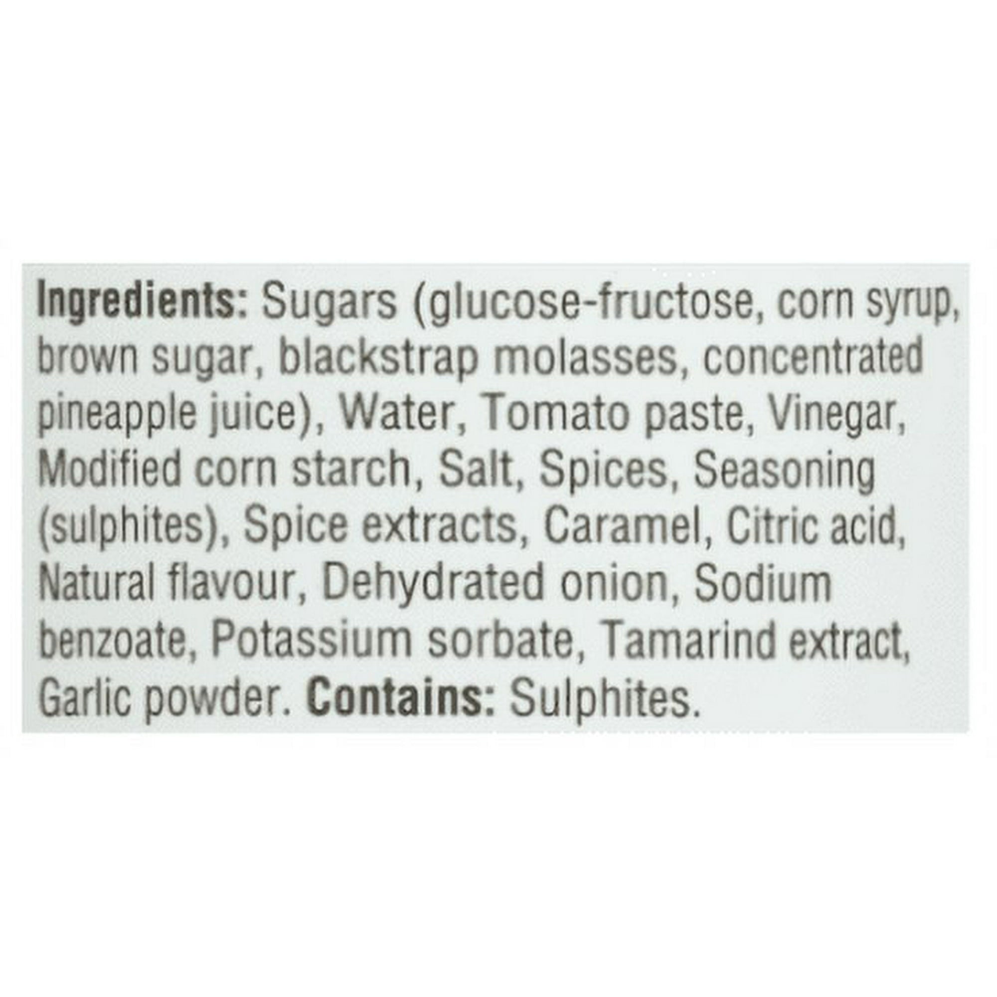 Montana's Texas Bold BBQ Sauce, ingredients label