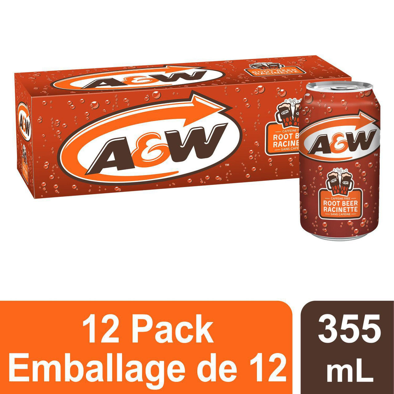 Lot of 12 A & W Root Beer Drink Cans 355ml 12 Fl. Oz. {Imported from Canada}