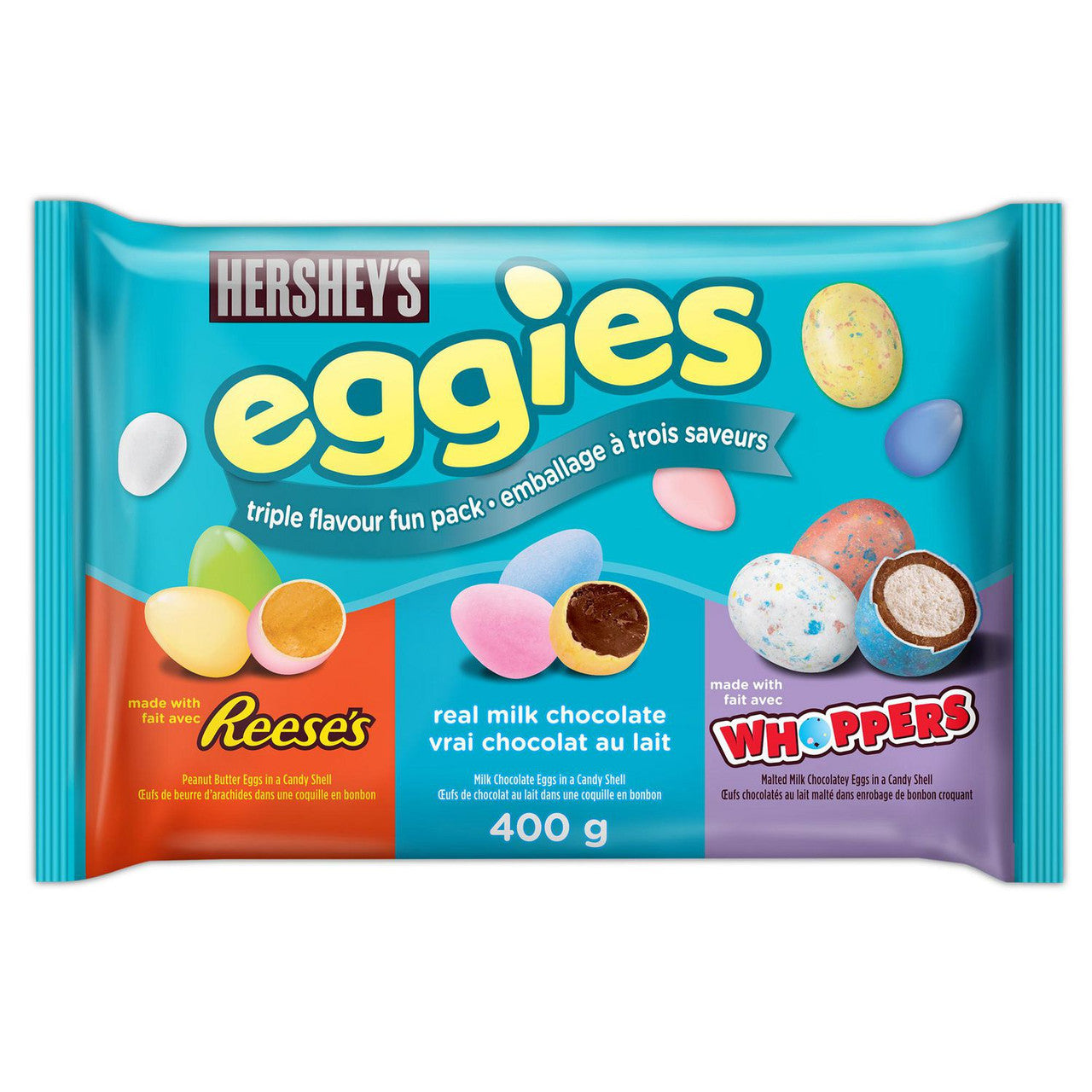 HERSHEY'S Eggies Triple Flavour Fun Pack, Hershey's Candy, Good for Kids Candy, Easter Candy, 400g