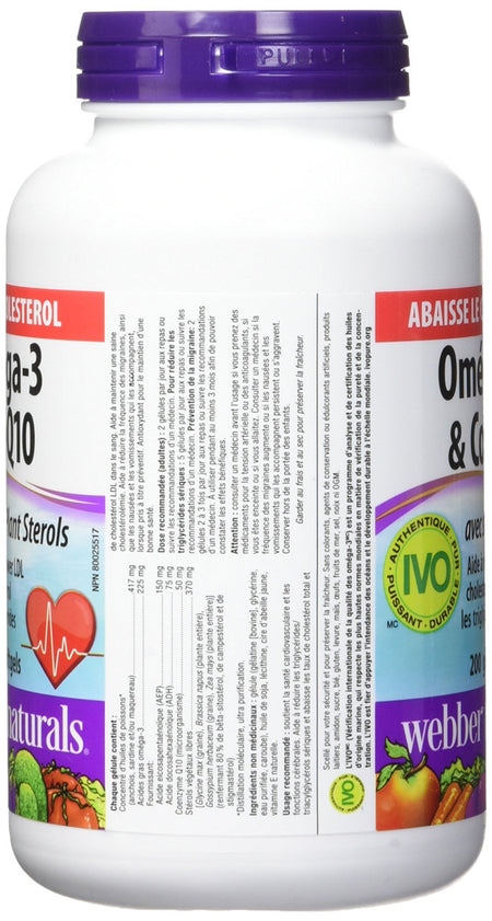 Webber Naturals Omega-3 & Coq10 with Plant Sterols, 200 Softgels, {Imported from Canada}