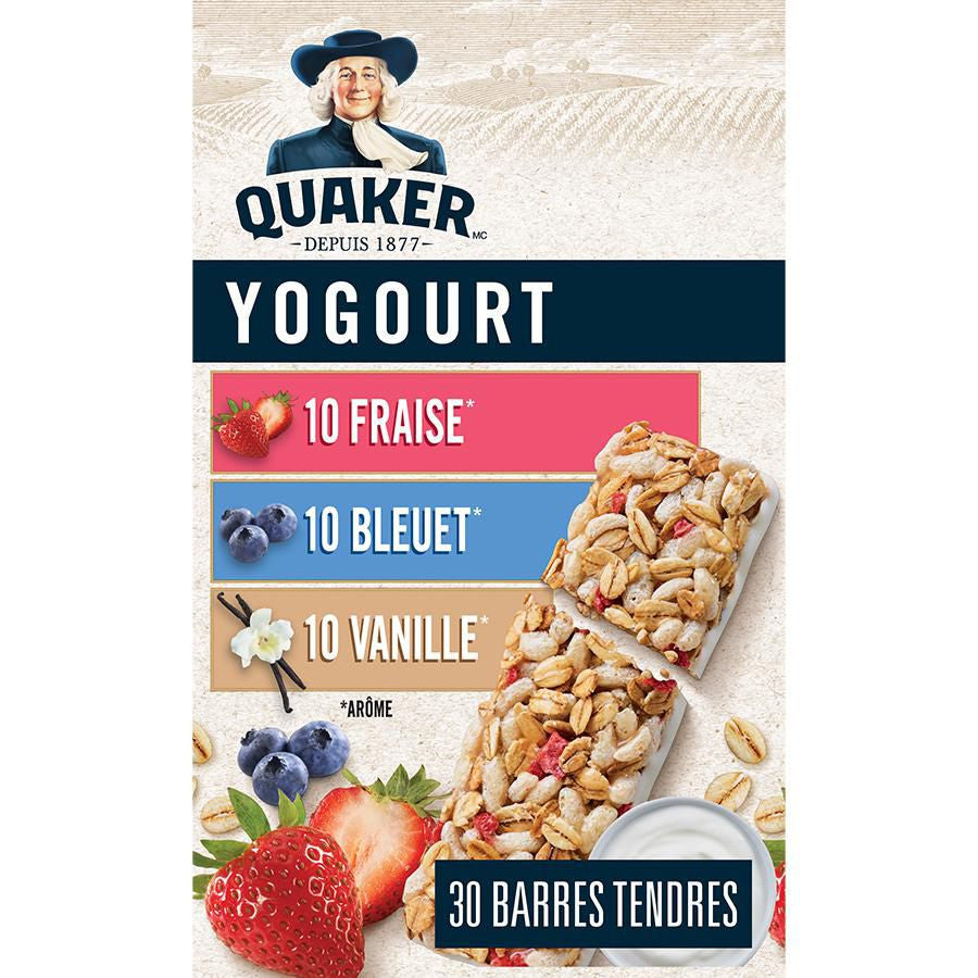 Quaker Yogurt Granola Bars, Strawberry, Vanilla, & Blueberry Variety Pack, 30-count, 1.05kg/2.3 lbs. Box {Imported from Canada}