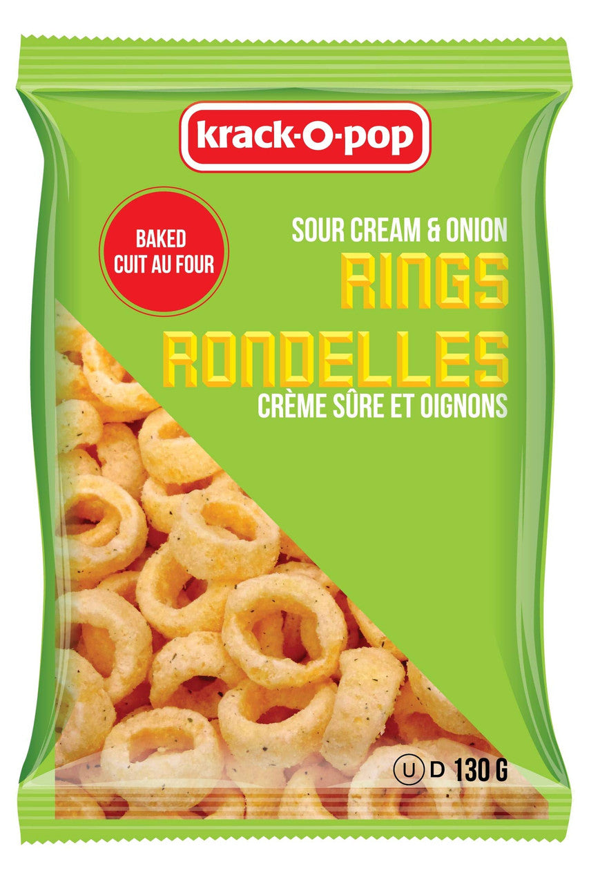 Krack-O-Pop Oven Baked Sour Cream & Onion Rings 130g/4.6oz,(Imported from Canada)