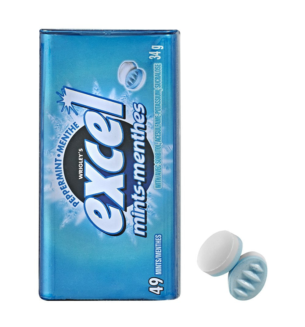 Excel Mints Peppermint, 34gm Tin, 8 Count (Imported from Canada) Caffeine Cams Coffee & Candy