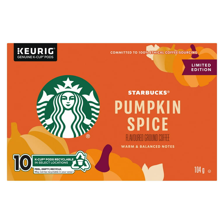 Starbucks Pumpkin Spice Flavored Coffee, 10 K-cups, 104g/3.6 oz. Box  {Imported from Canada}