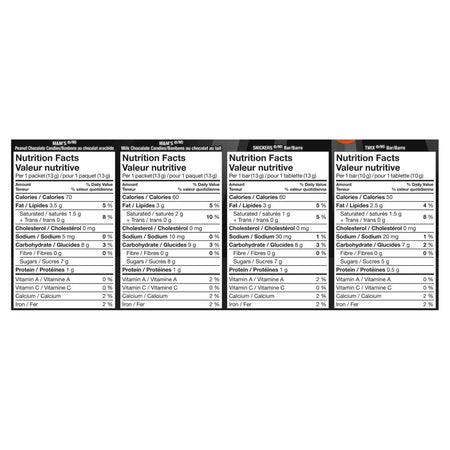 Nutrition facts label Mars Fun-Size Chocolate Candies, Assorted Variety Pack includes Twix Bars, Snickers Bars, M&M's Chocolate Candy & M&M's Peanut Candy, 25ct., 292g/10.3 oz., Bag