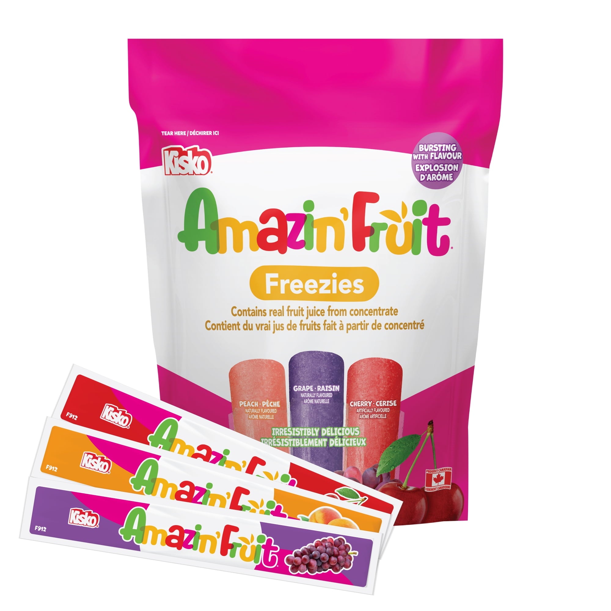 Kisko Amazin' Fruit Freezies, front of bag with 3 individual bars
