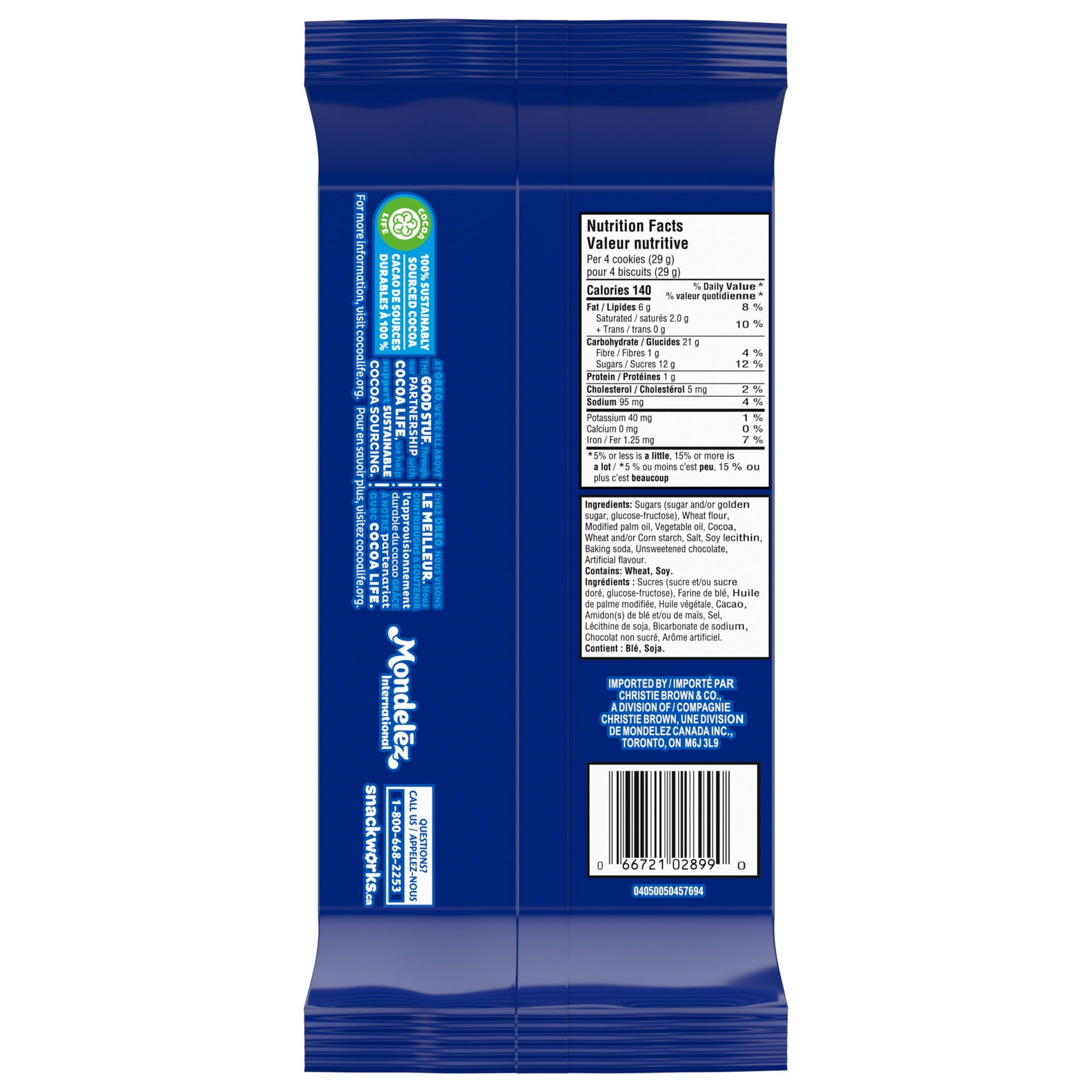 Oreo Thins Chocolate Sandwich Cookies, 261g/9.2 oz., Package, back of package.